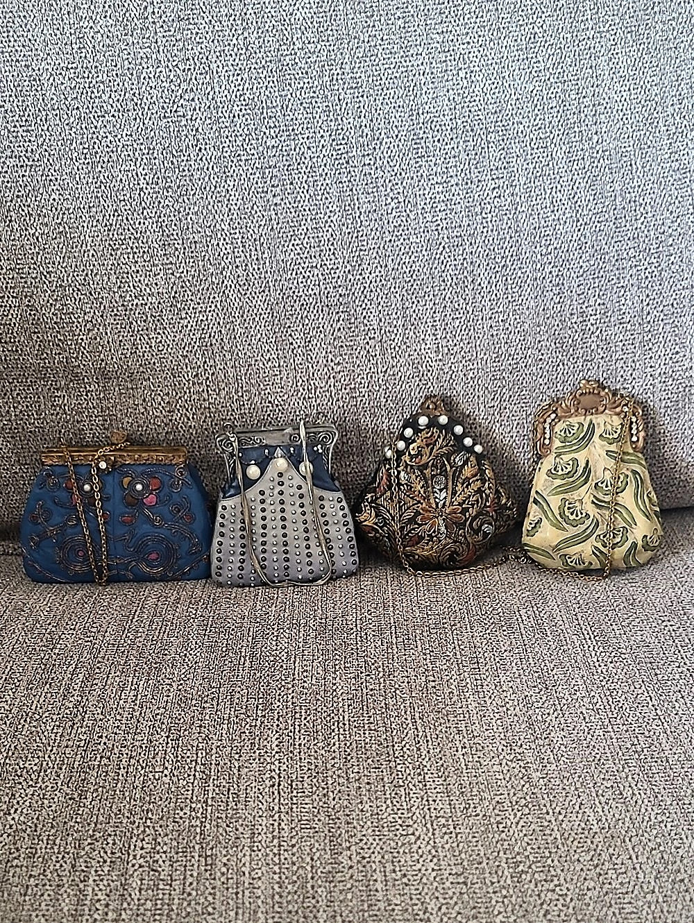 Nostalgia Vintage-Style Embellished Clutch Set in Blue & Gray By Popular Imports